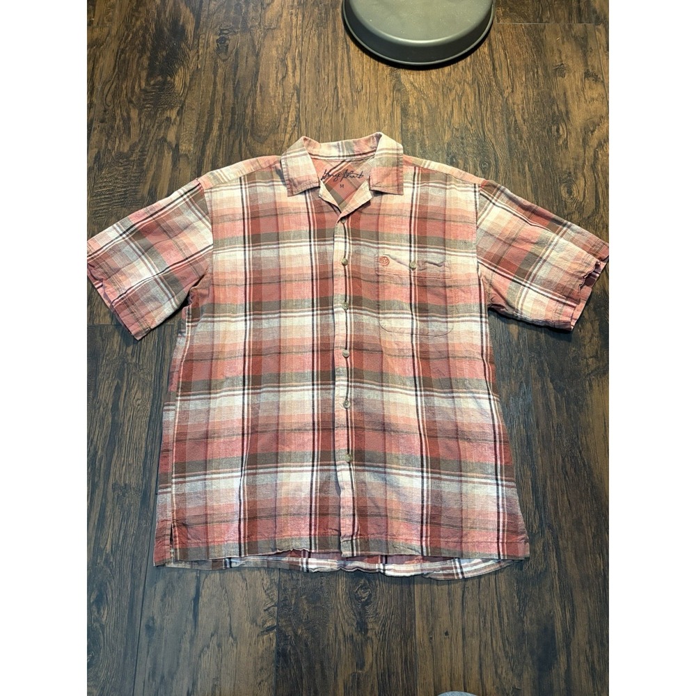Wrangler George Strait Mens M Plaid Woven Short Sleeve Button Up Shirt Pink - Picture 5 of 16
